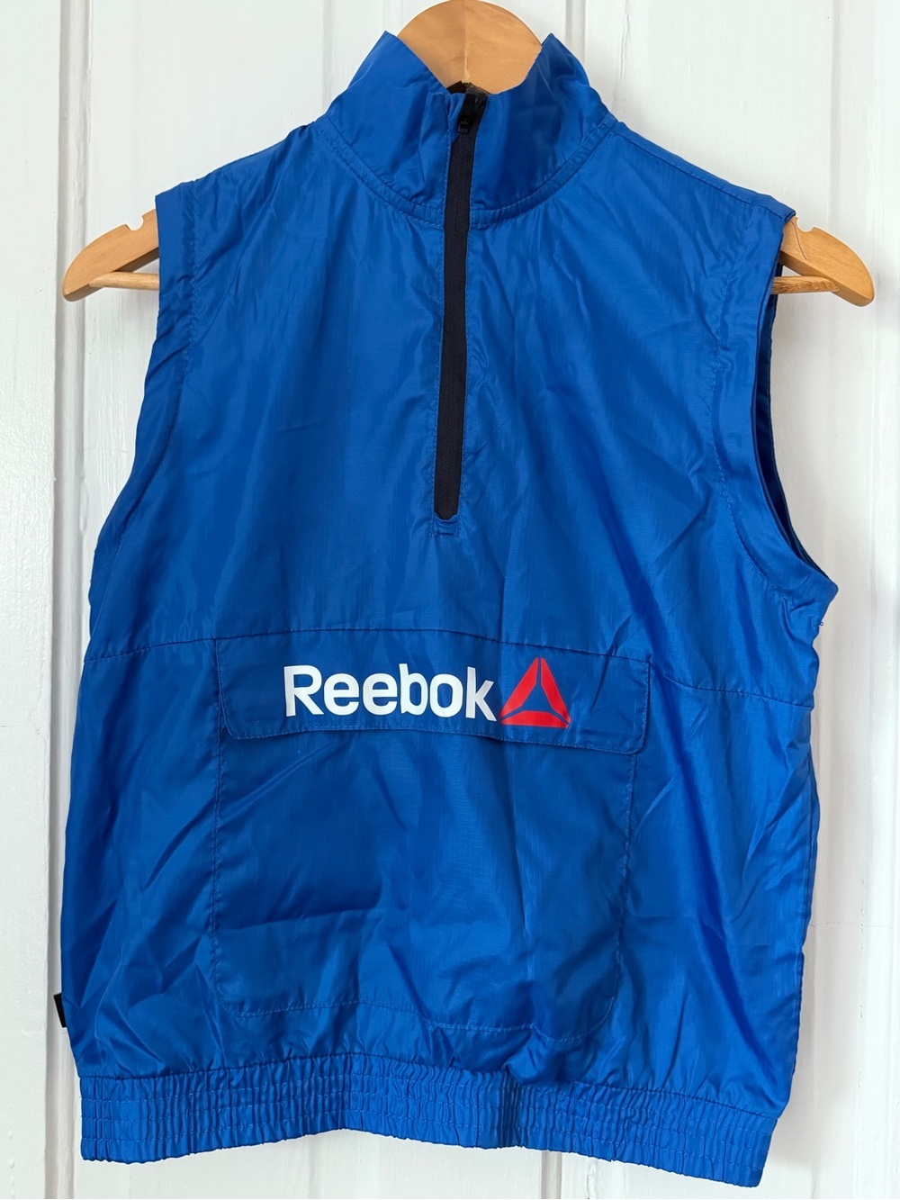 Reebok Blue Quarter Zip Sleeveless Pullover Wind Vest with Logo - vintage